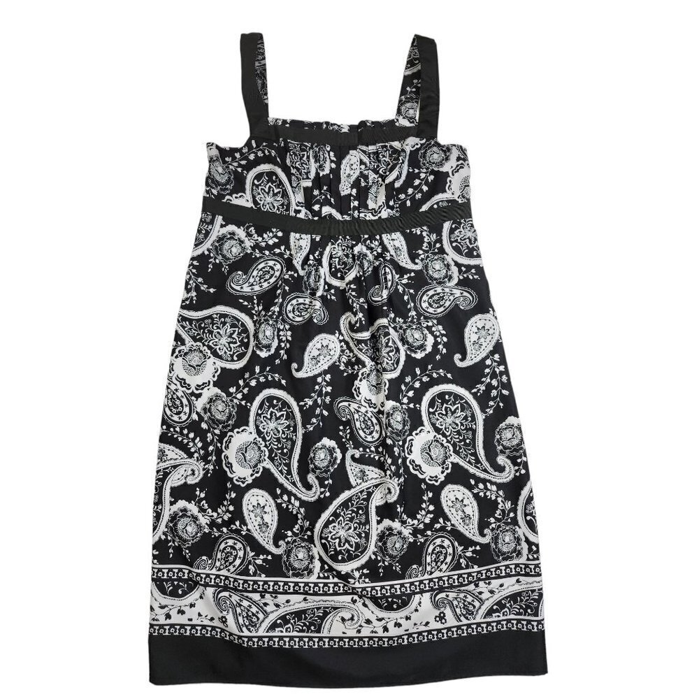 Ann Taylor Loft Womens Black White Paisley Empire Waist Sleeveless Dress Size 8